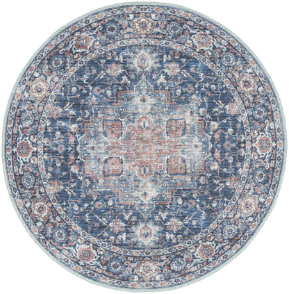 Nourison New Concept Ivory & Navy Machine Washable Rug - 4' Round