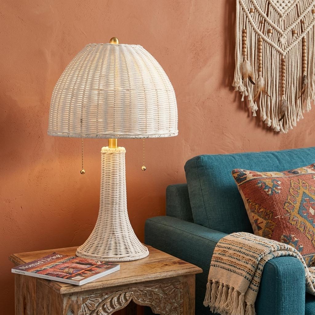 White Lantern Bedside Lamp w/ Dome Shade