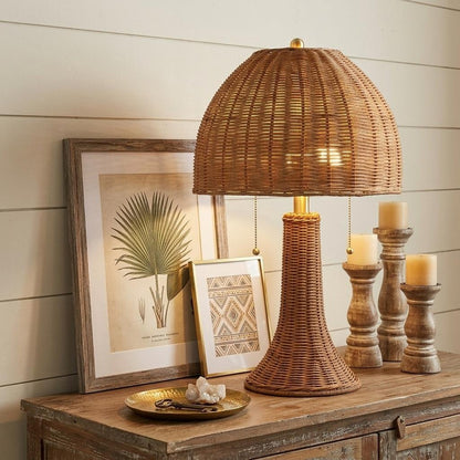 Natural Lantern Bedside Lamp w/ Dome Shade
