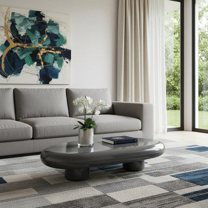 Gray Wood & Steel Oval Coffee Table image 1