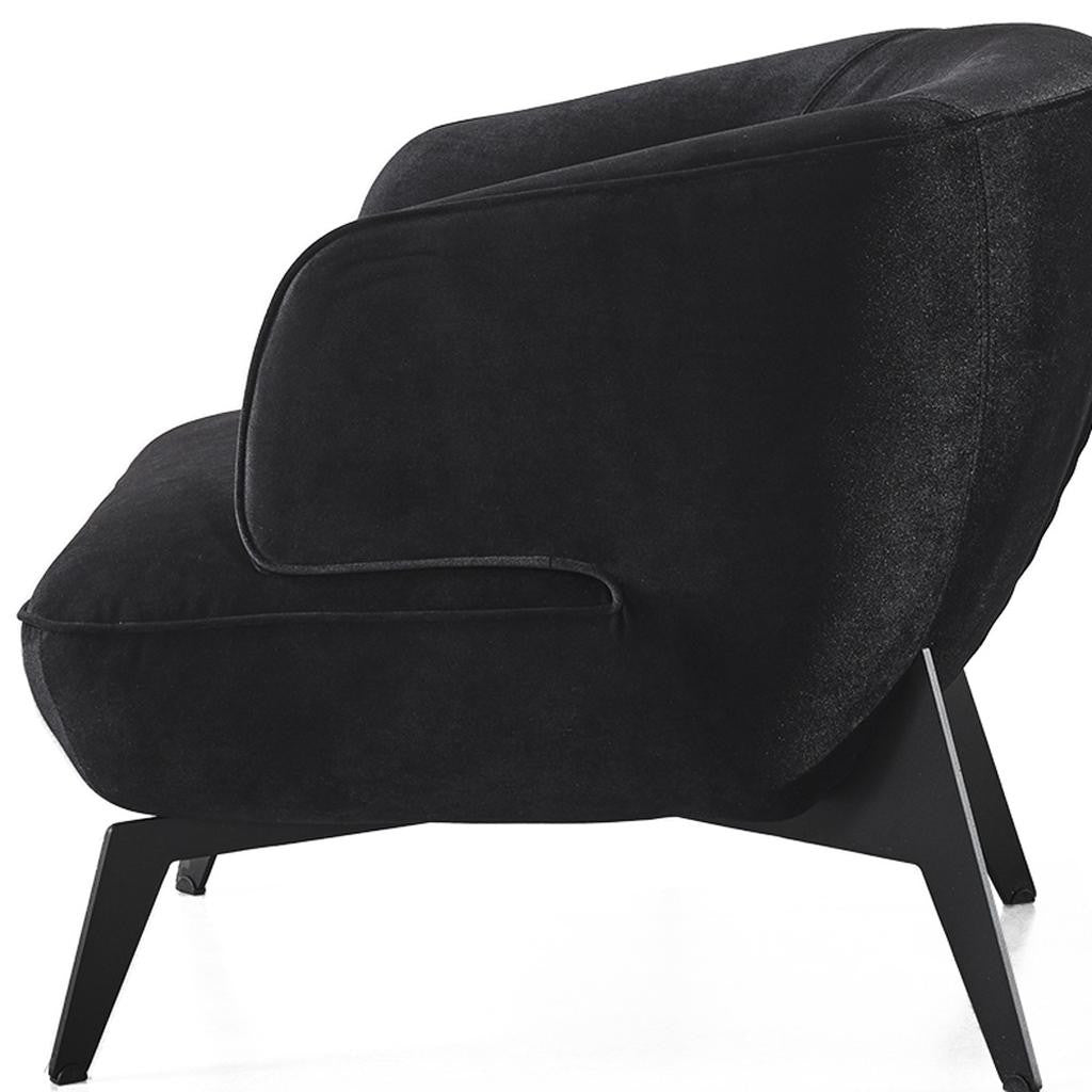 Black Velvet & Steel Lounge Chair