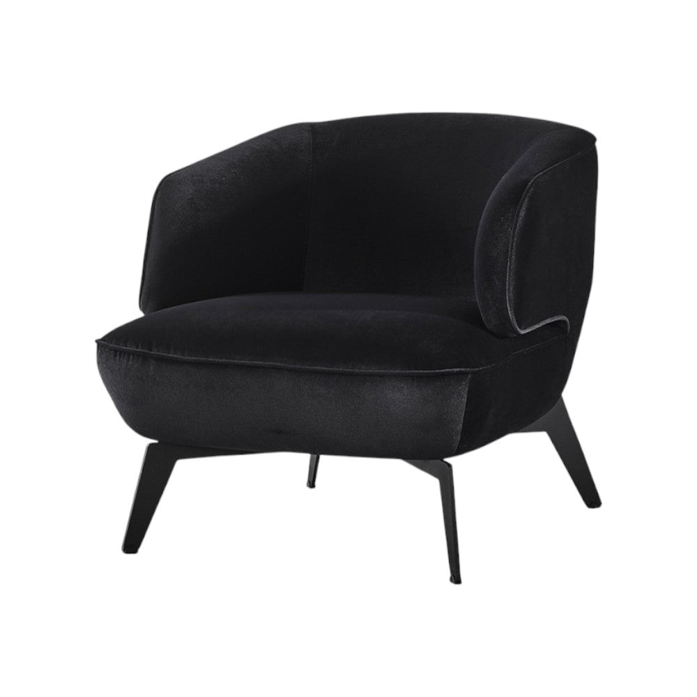 Black Velvet & Steel Lounge Chair