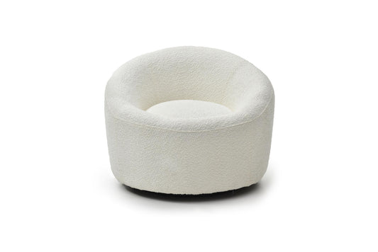 White Boucle Swivel Lounge Chair