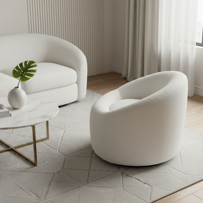 White Boucle Swivel Lounge Chair