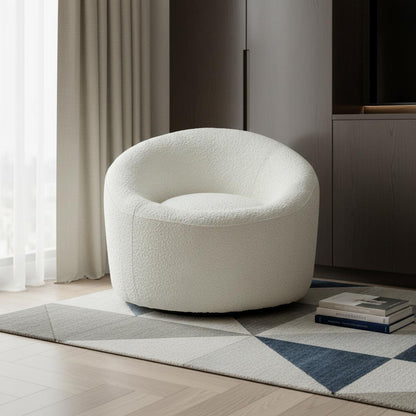 White Boucle Swivel Lounge Chair