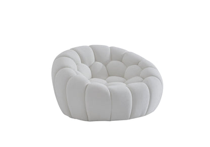 White Tufted Boucle Curved Lounge Chair