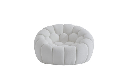 White Tufted Boucle Curved Lounge Chair