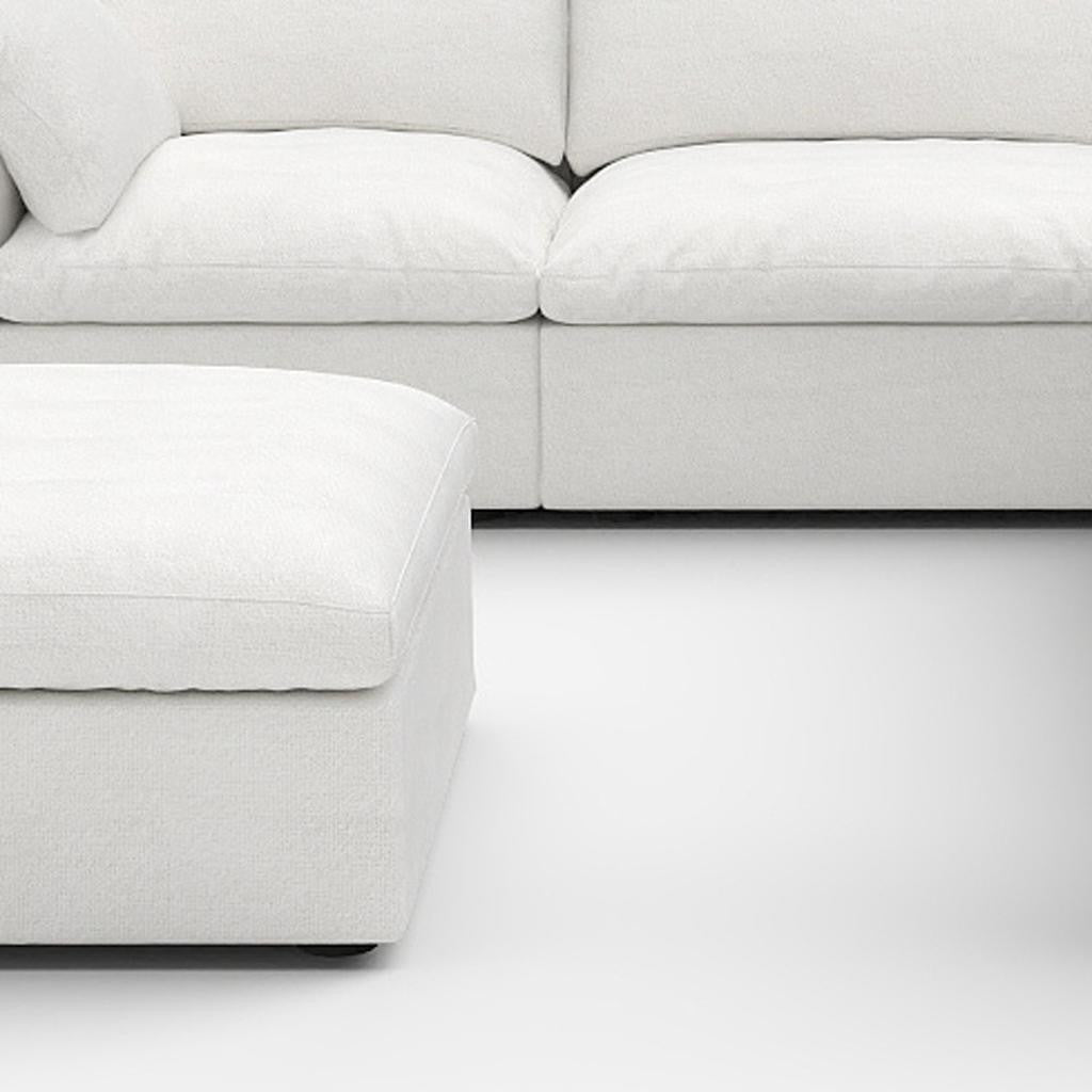 White Linen Blend Modular 6 Piece Sectional w/ Ottoman