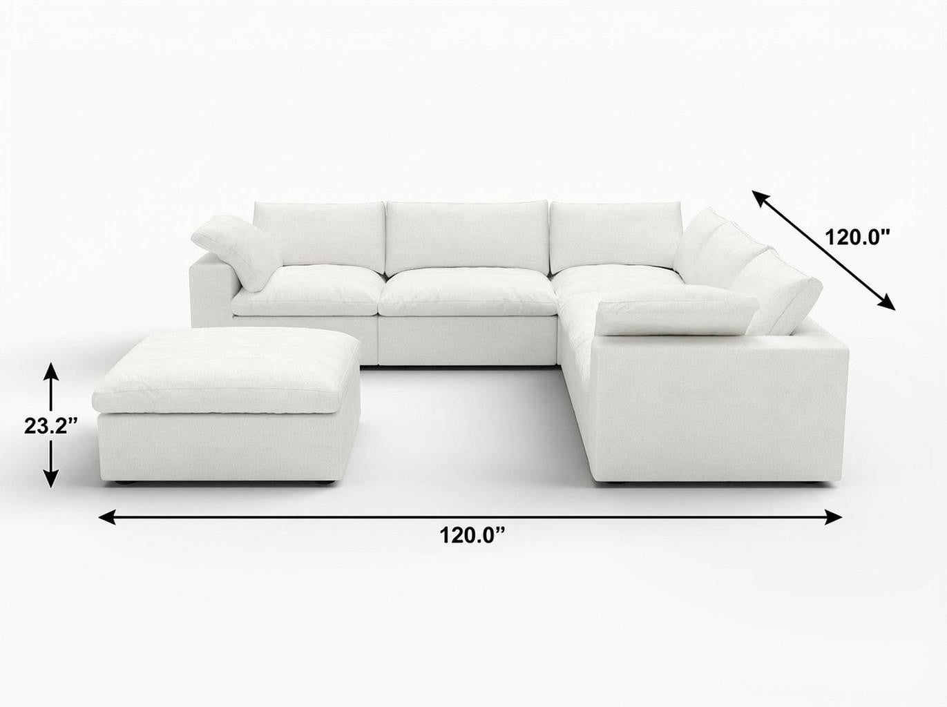 White Linen Blend Modular 6 Piece Sectional w/ Ottoman