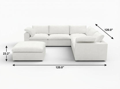 White Linen Blend Modular 6 Piece Sectional w/ Ottoman
