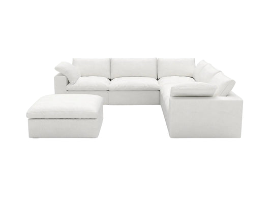 White Linen Blend Modular 6 Piece Sectional w/ Ottoman