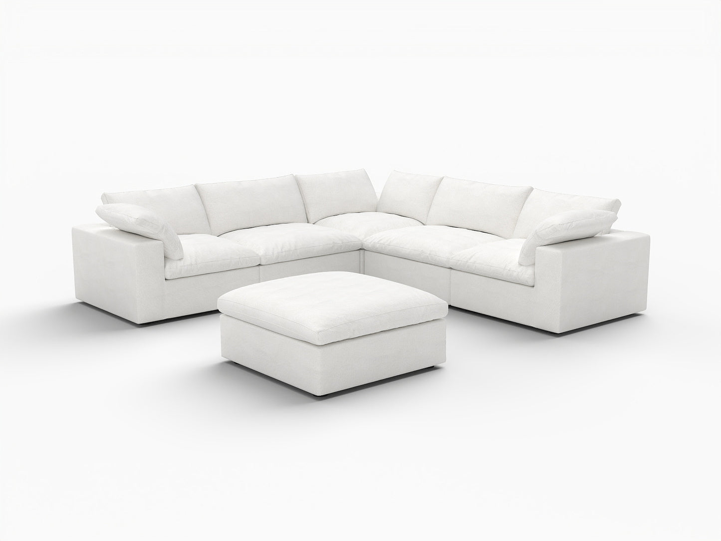 White Linen Blend Modular 6 Piece Sectional w/ Ottoman