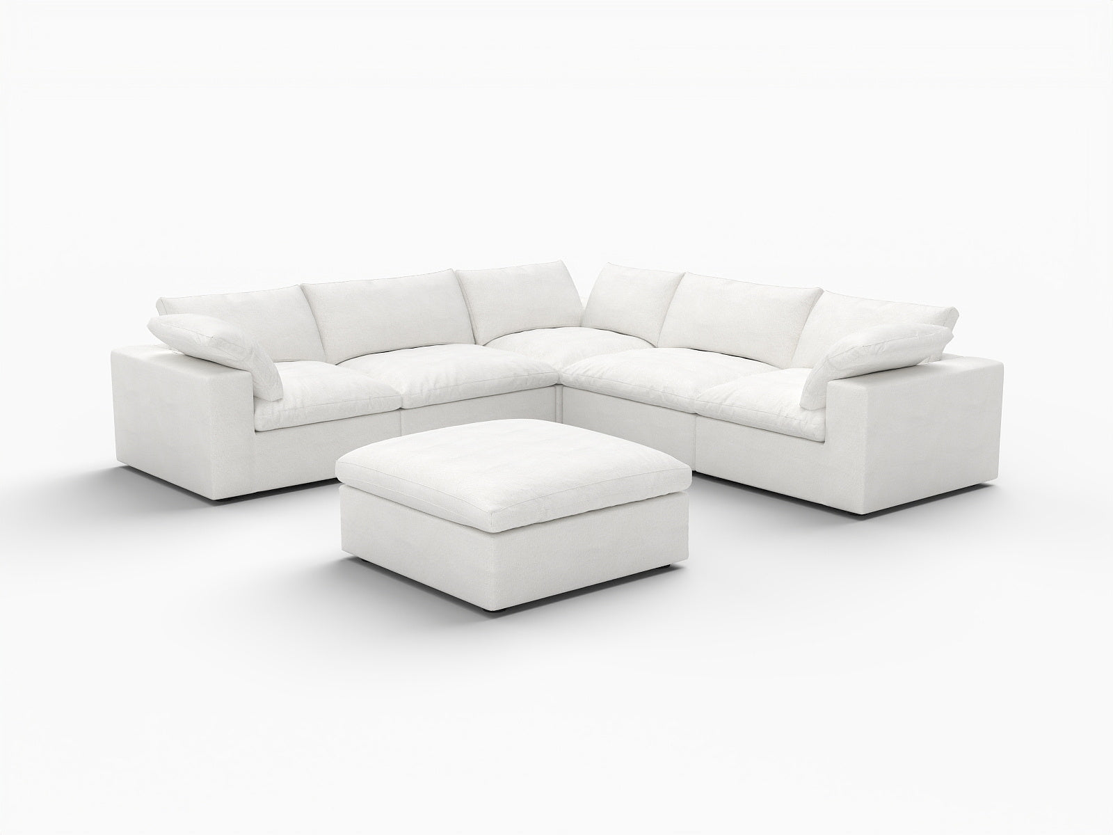 White Linen Blend Modular 6 Piece Sectional w/ Ottoman
