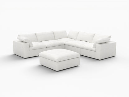 White Linen Blend Modular 6 Piece Sectional w/ Ottoman