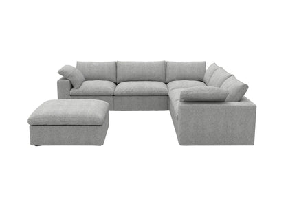 Light Gray Linen Blend Modular 6 Piece Sectional w/ Ottoman