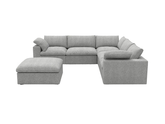 Light Gray Linen Blend Modular 6 Piece Sectional w/ Ottoman