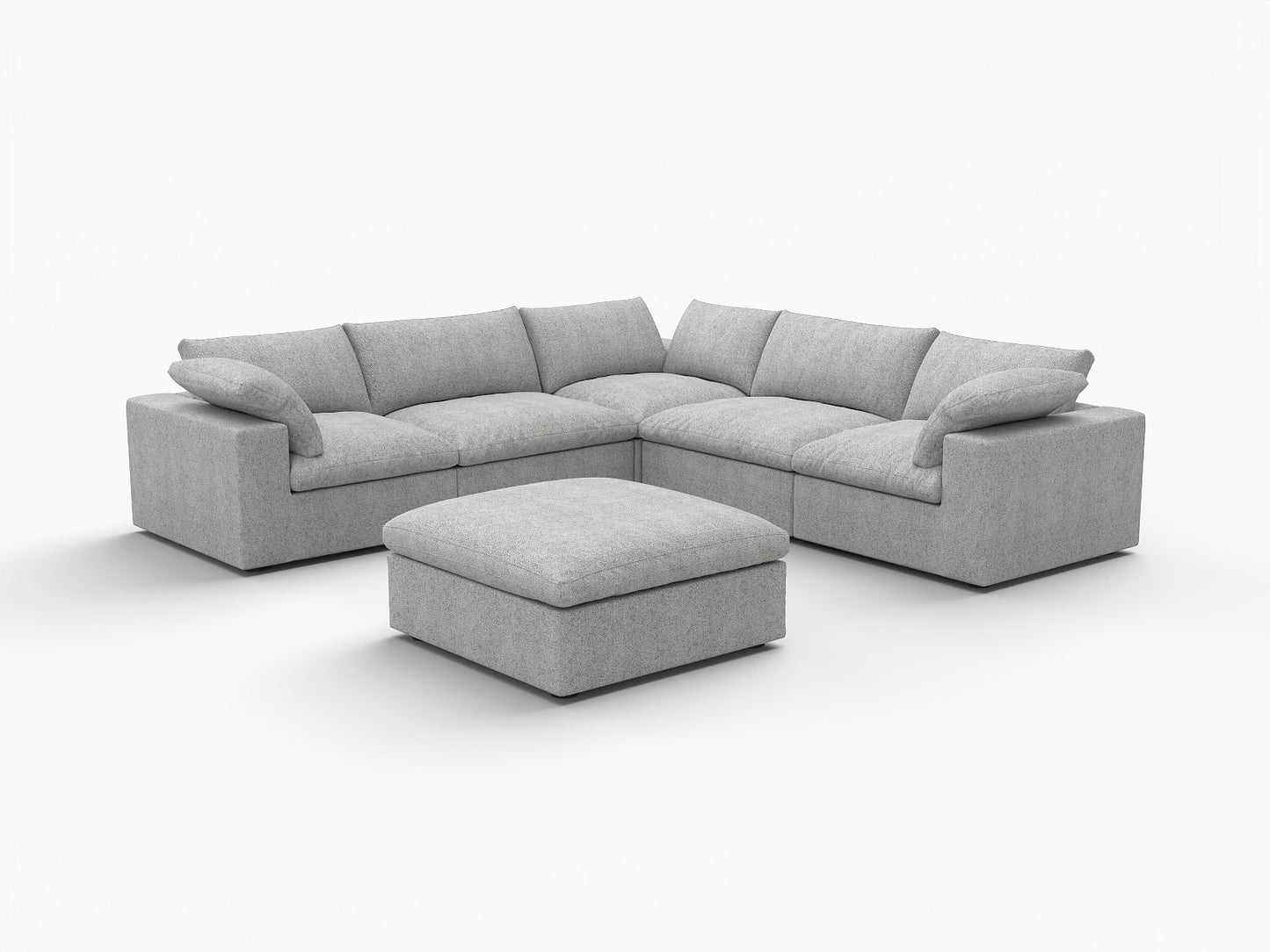 Light Gray Linen Blend Modular 6 Piece Sectional w/ Ottoman