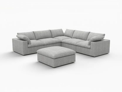 Light Gray Linen Blend Modular 6 Piece Sectional w/ Ottoman