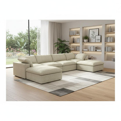 Khaki Linen Blend Modular Universal Sofa With Ottoman & Storage