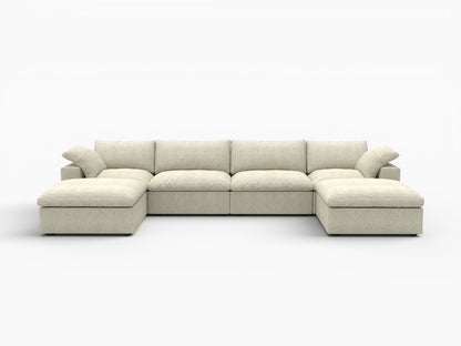 Khaki Linen Blend Modular Universal Sofa With Ottoman & Storage