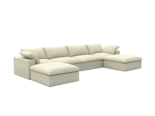 Khaki Linen Blend Modular Universal Sofa With Ottoman & Storage