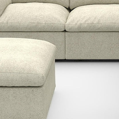 Khaki Linen Blend Modular 6 Piece Sofa & Chaise Sectional w/ Ottoman