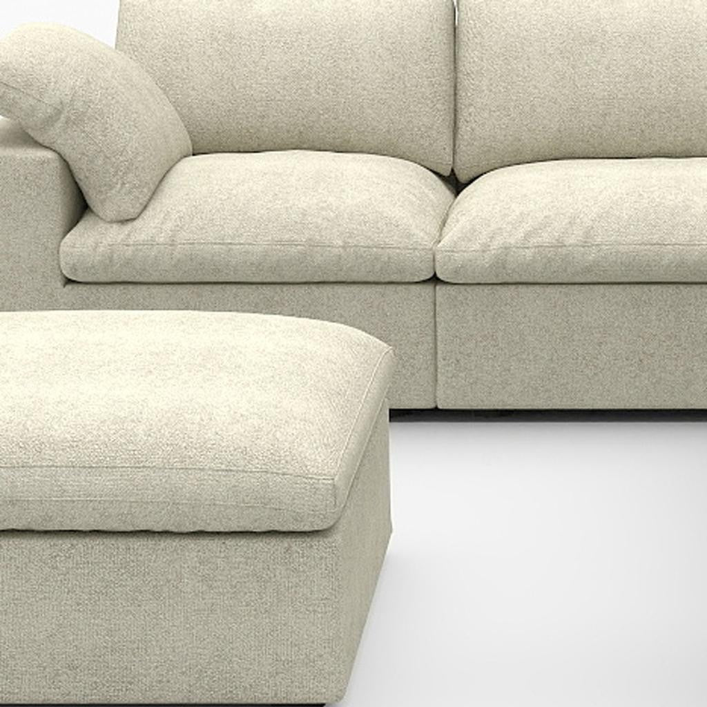 Khaki Linen Blend Modular 6 Piece Sofa & Chaise Sectional w/ Ottoman