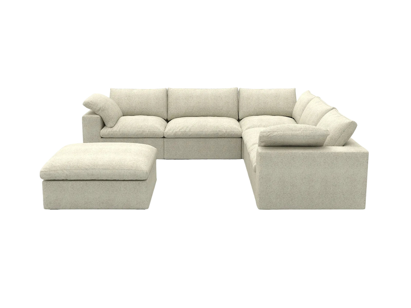 Khaki Linen Blend Modular 6 Piece Sofa & Chaise Sectional w/ Ottoman