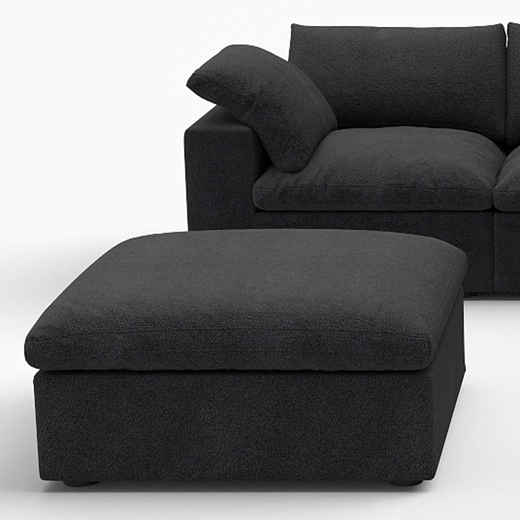 Black Linen Blend Modular 6 Piece Sectional w/ Ottoman