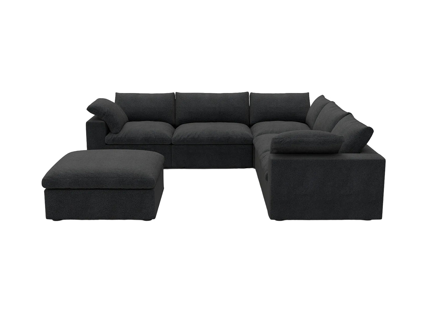 Black Linen Blend Modular 6 Piece Sectional w/ Ottoman