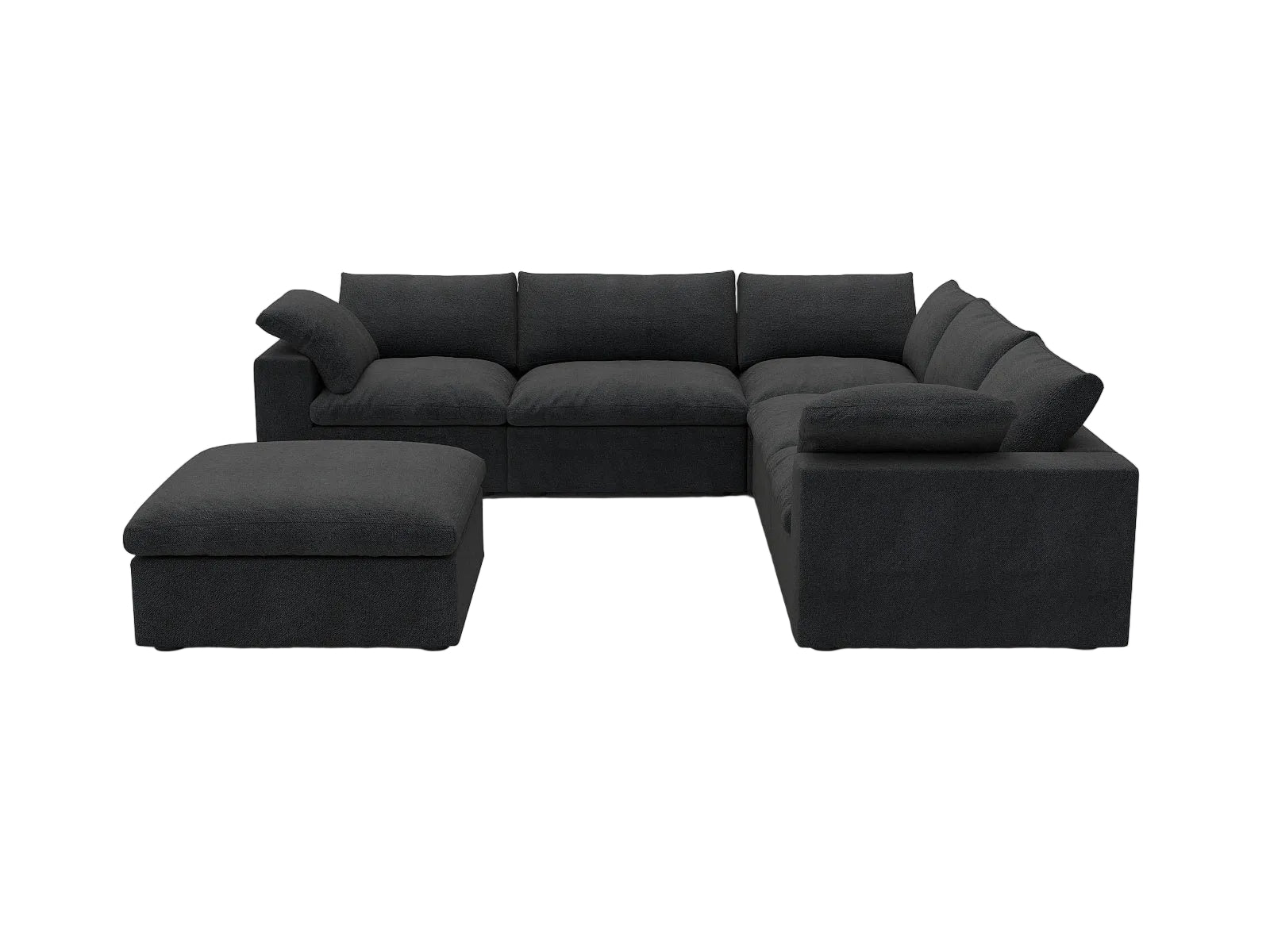 Black Linen Blend Modular 6 Piece Sectional w/ Ottoman