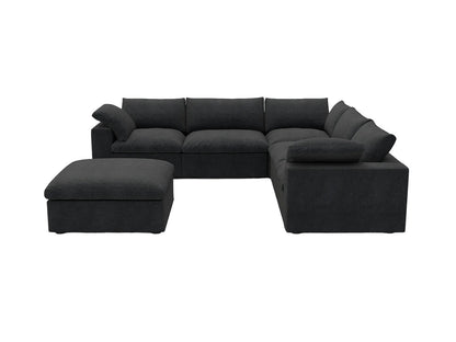 Black Linen Blend Modular 6 Piece Sectional w/ Ottoman