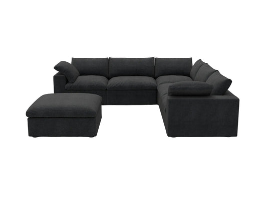 Black Linen Blend Modular 6 Piece Sectional w/ Ottoman