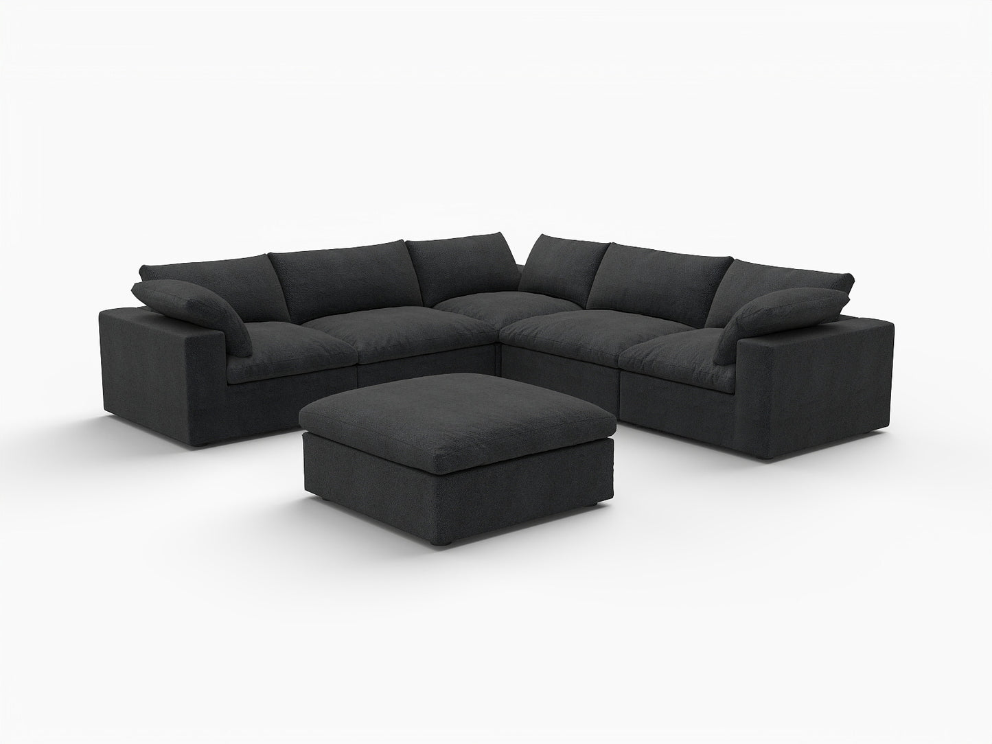 Black Linen Blend Modular 6 Piece Sectional w/ Ottoman