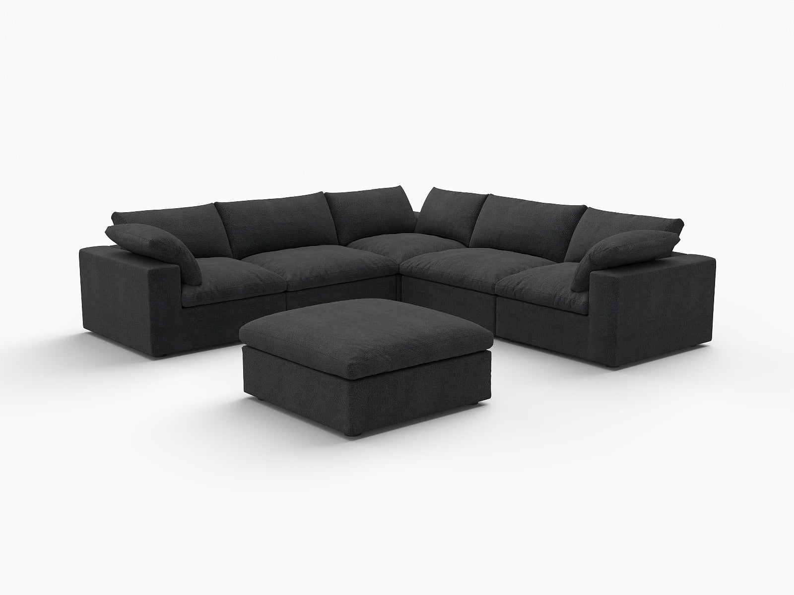 Black Linen Blend Modular 6 Piece Sectional w/ Ottoman
