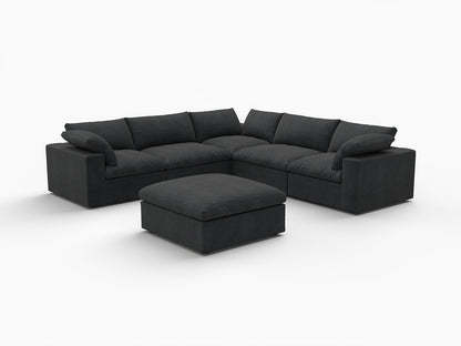 Black Linen Blend Modular 6 Piece Sectional w/ Ottoman