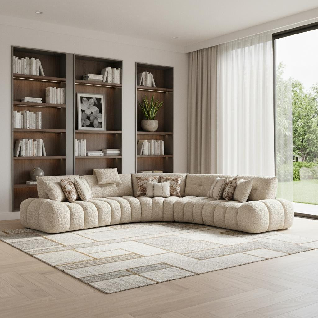 Taupe Boucle Curved Sectional
