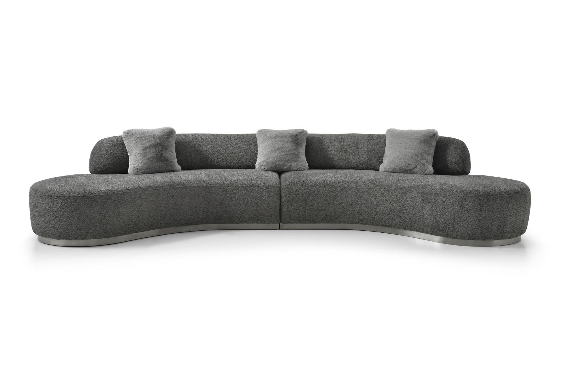 Dark Gray Boucle Curved Sofa With Toss Pillows