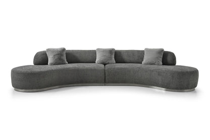Dark Gray Boucle Curved Sofa With Toss Pillows