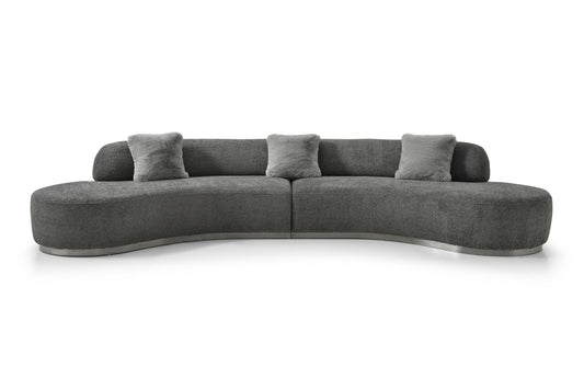 Dark Gray Boucle Curved Sofa With Toss Pillows