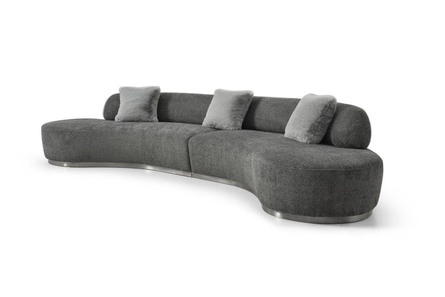 Dark Gray Boucle Curved Sofa With Toss Pillows