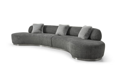 Dark Gray Boucle Curved Sofa With Toss Pillows
