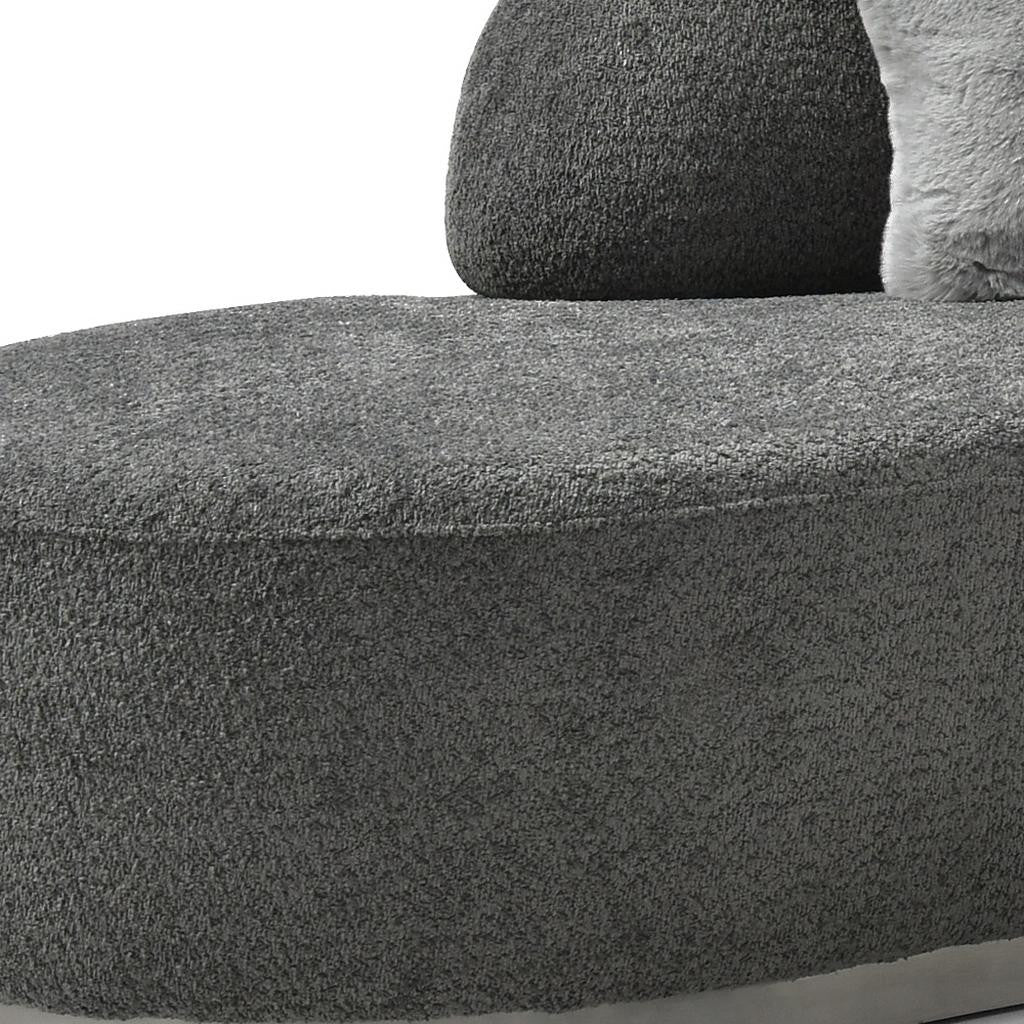 Dark Gray Boucle Curved Sofa With Toss Pillows