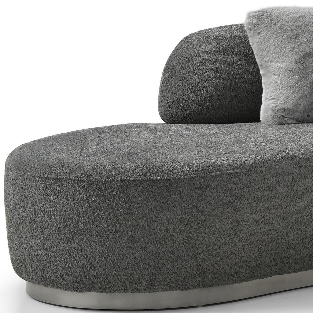 Dark Gray Boucle Curved Sofa With Toss Pillows