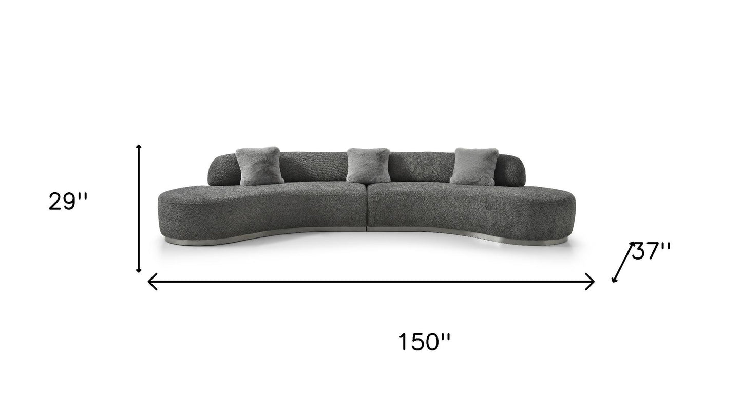 Dark Gray Boucle Curved Sofa With Toss Pillows