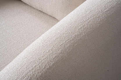 White Boucle Arm Chair With Lumbar Pillow
