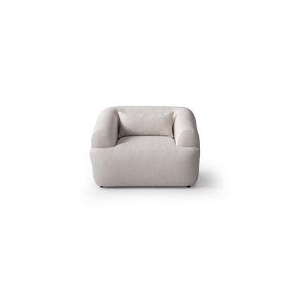 White Boucle Arm Chair With Lumbar Pillow