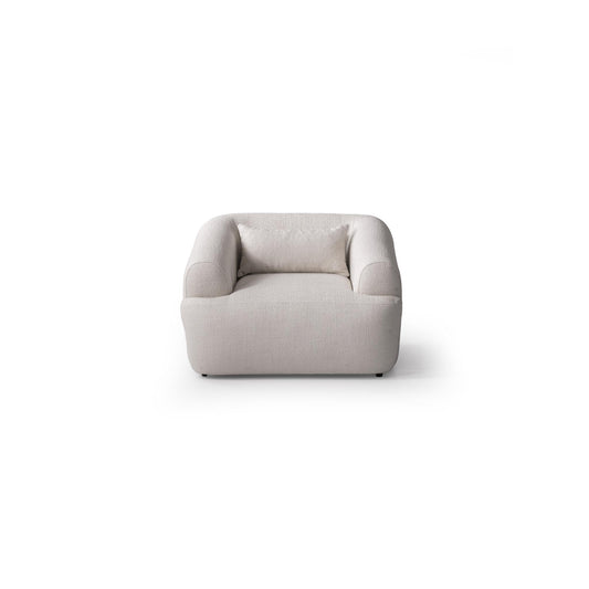 White Boucle Arm Chair With Lumbar Pillow