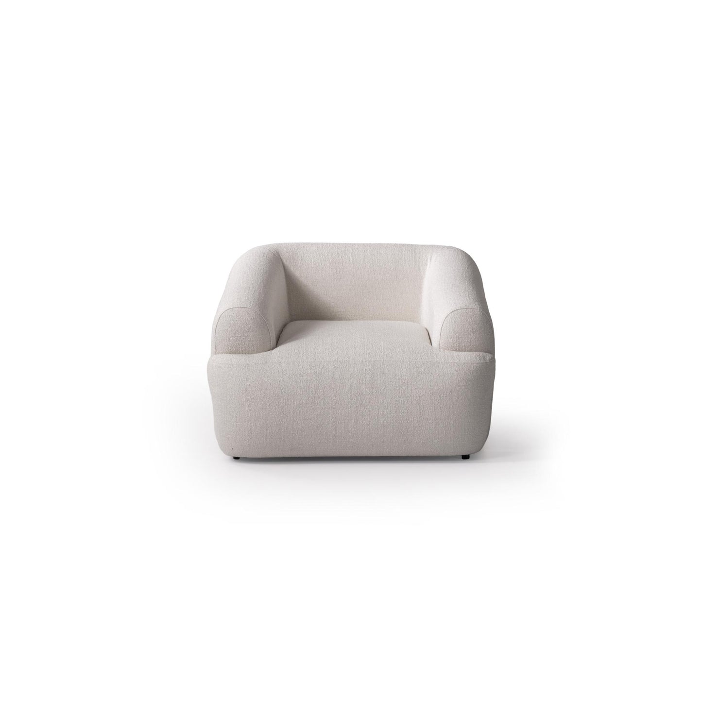 White Boucle Arm Chair With Lumbar Pillow