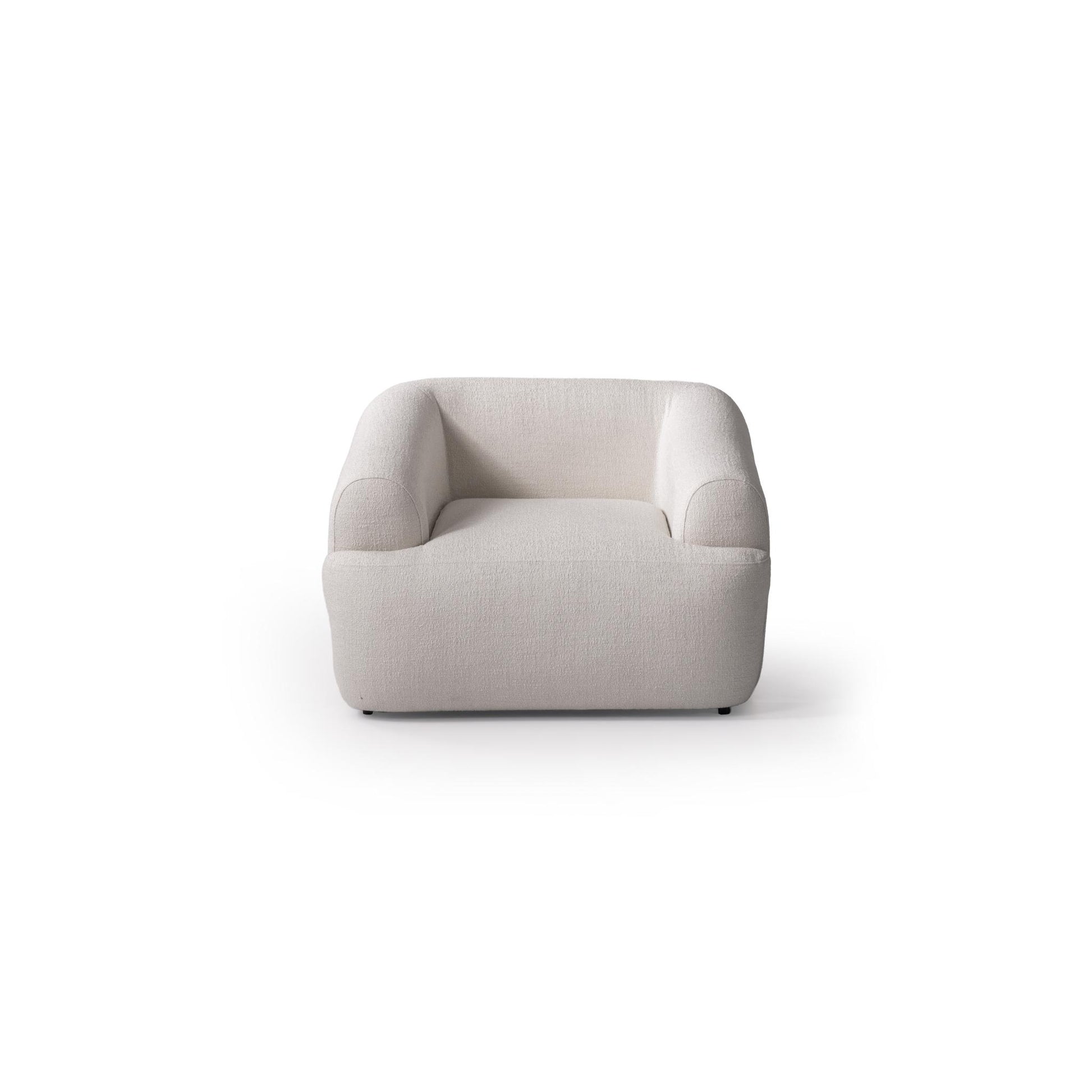 White Boucle Arm Chair With Lumbar Pillow